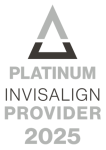Platinum Invisalign Provider 2025 badge, featuring a triangular logo, signifies advanced expertise. Find a dentist near you for Invisalign services.
