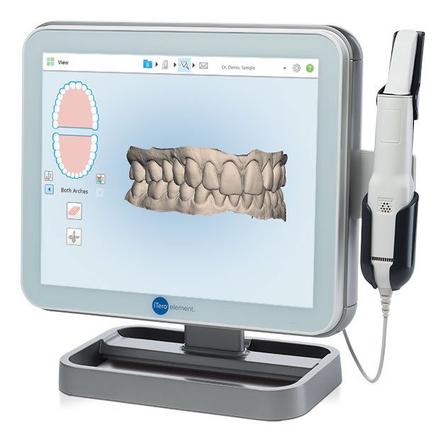 Digital dental scanner displaying 3D teeth model with intraoral camera at our dental clinic